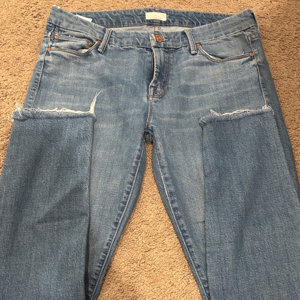 MOTHER Light Blue Distressed Skinny Jeans